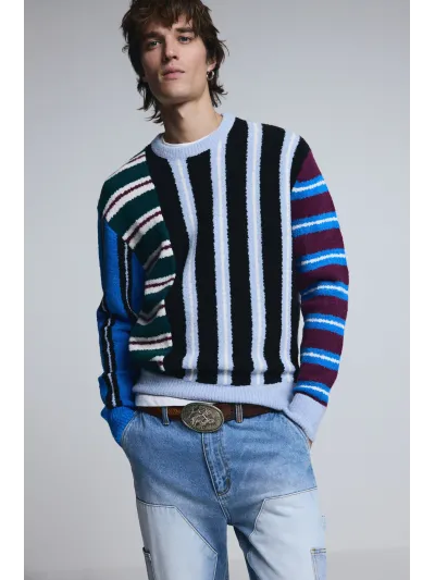 Desigual - MIXED STRIPES - Elegáns Férfi pulóver