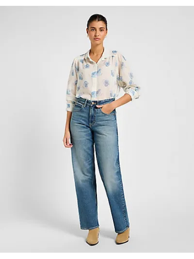 Lee - Shirred Blouse / Shy Blue Floral - Női blúz