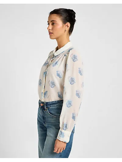 Lee - Shirred Blouse / Shy Blue Floral - Női blúz