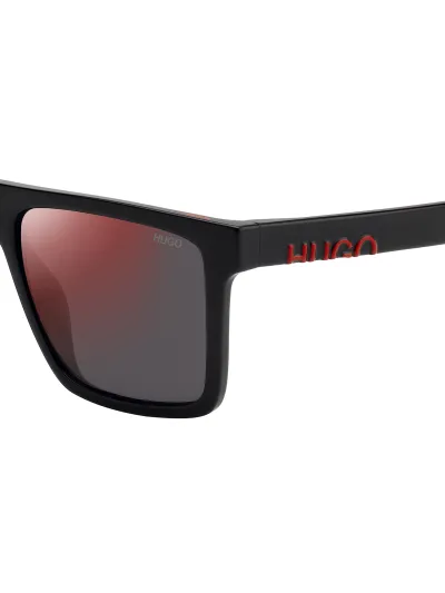 HUGO napszemüveg - RECTANGULAR - BLACK / RED MIRROR