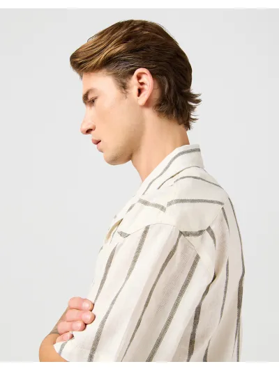 Wrangler - SS W RESORT SHIRT / NATURAL STRIPE - Férfi ing