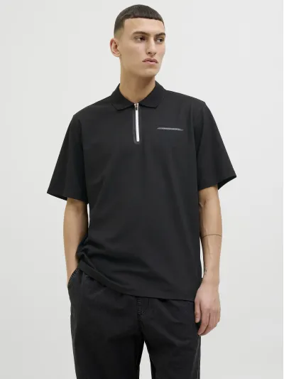 Jack & Jones - Fusion Pique / Black - Galléros Férfi póló