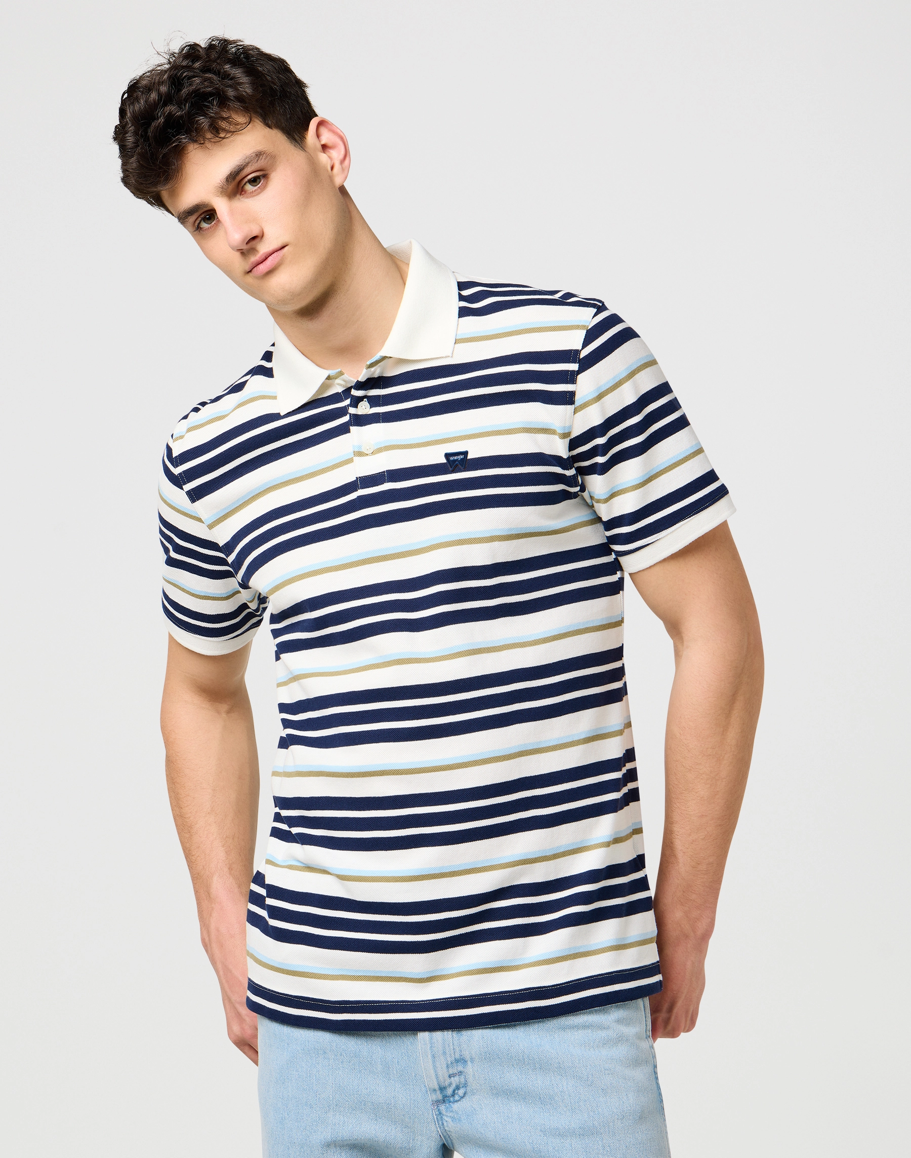 Wrangler - STRIPE POLO SHIRT / WORN WHITE - Galléros Férfi póló