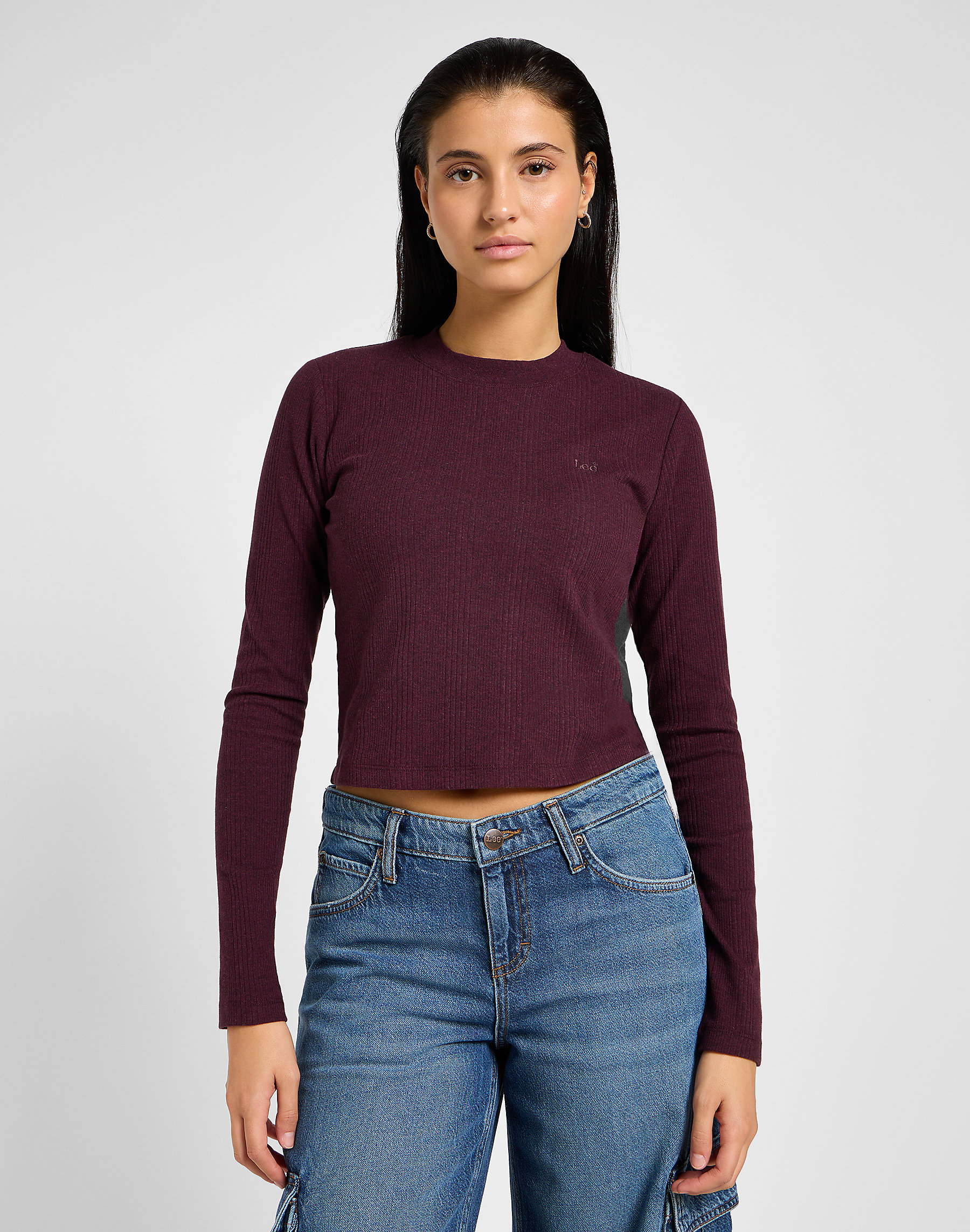 Lee - LS Cropped Rib Tee / Velvet Beet - Női póló