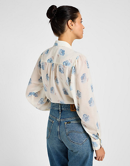 Lee - Shirred Blouse / Shy Blue Floral - Női blúz
