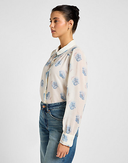Lee - Shirred Blouse / Shy Blue Floral - Női blúz