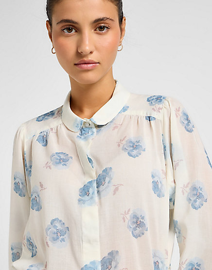Lee - Shirred Blouse / Shy Blue Floral - Női blúz