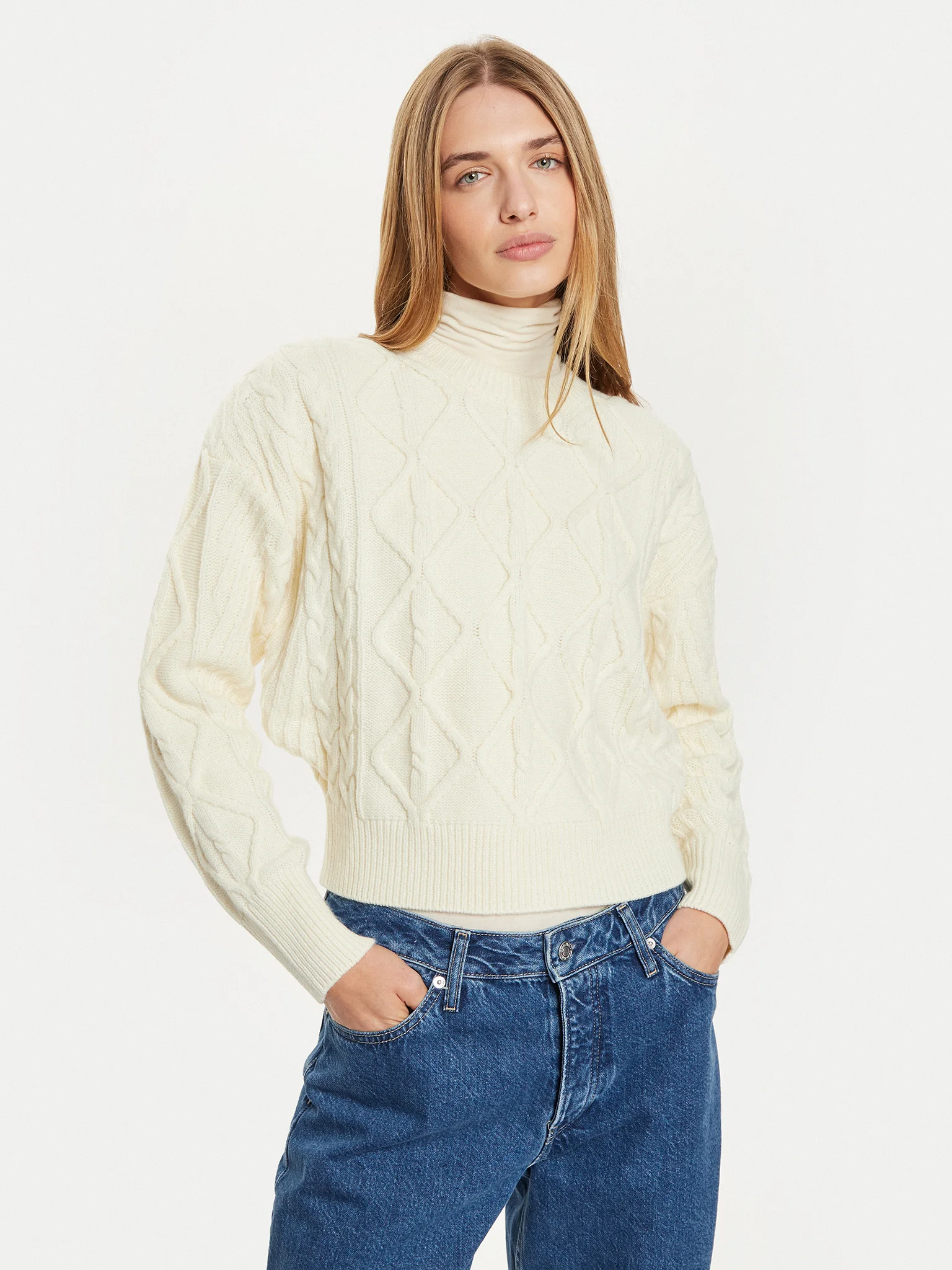 Wrangler - Cable Knit SweaTER / Worn White - Elegáns Női pulóver