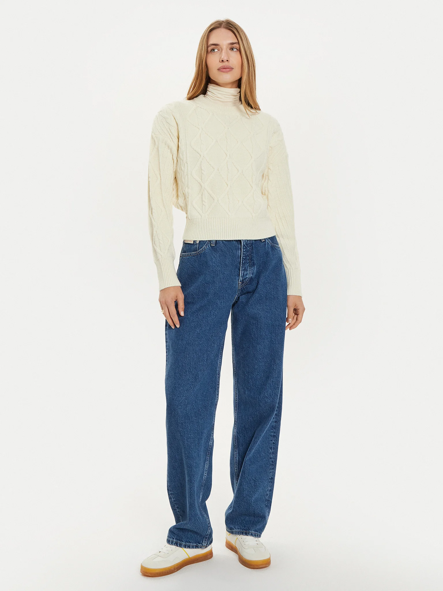 Wrangler - Cable Knit SweaTER / Worn White - Elegáns Női pulóver