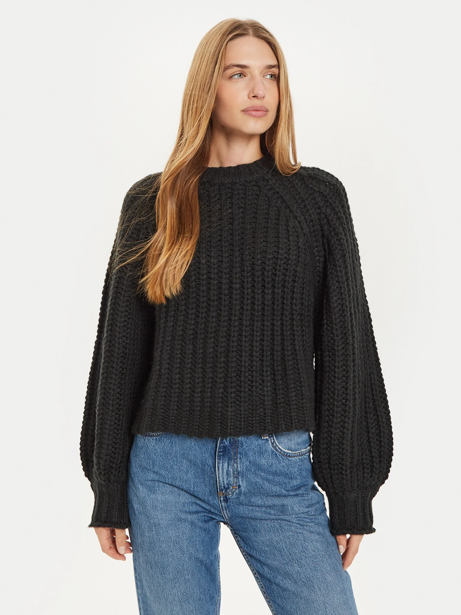 Wrangler - Puff Sleeve / Black - Elegáns Női pulóver
