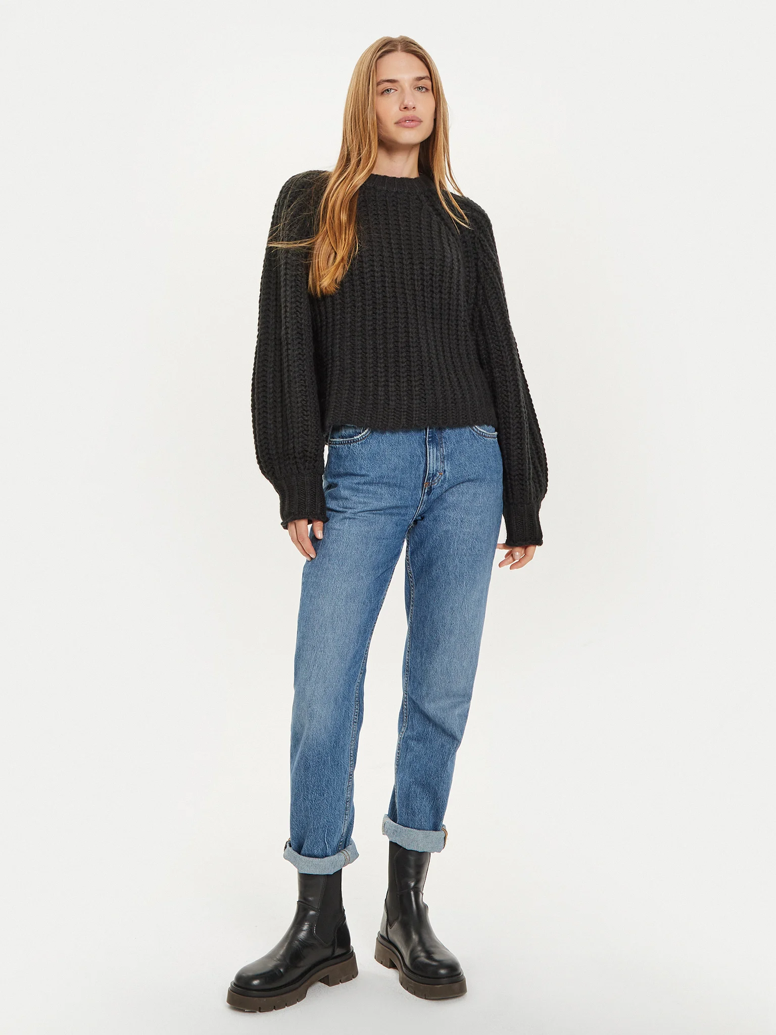 Wrangler - Puff Sleeve / Black - Elegáns Női pulóver