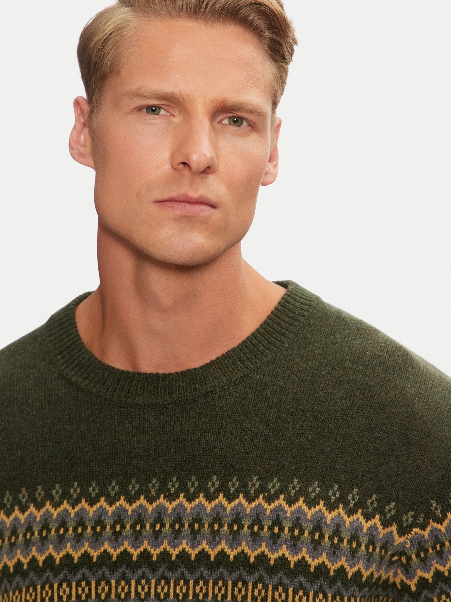 Wrangler - Fairisle Sweater / Verdant Green - Elegáns Férfi pulóver