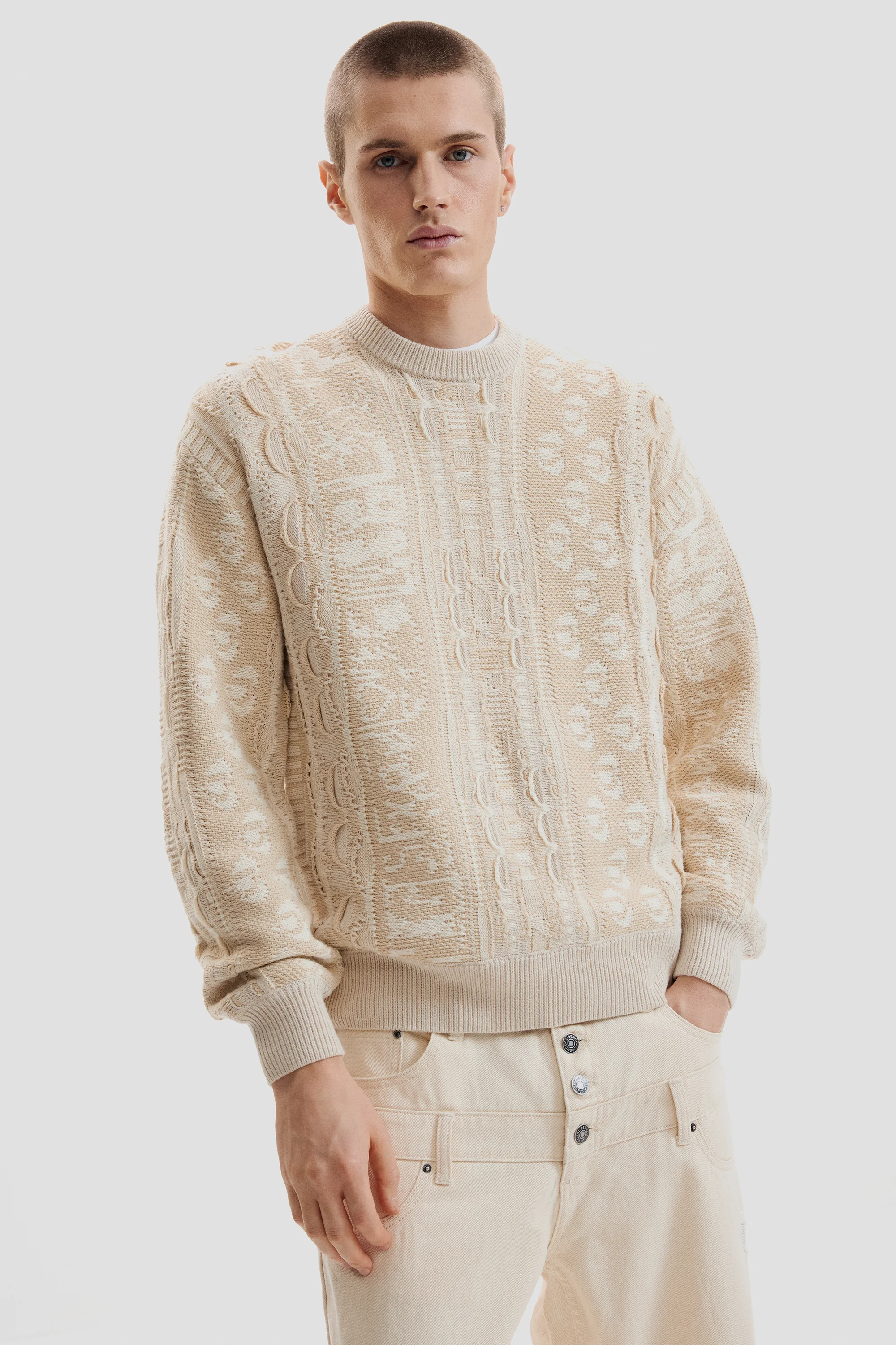 Desigual - VINTAGE IVORY - Elegáns Férfi pulóver