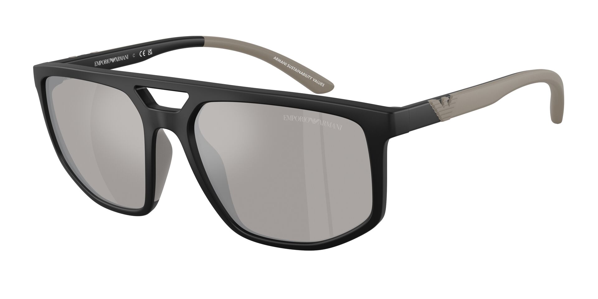 EMPORIO ARMANI napszemüveg - MATTE BLACK / LIGHT GREY MIRROR SILVER