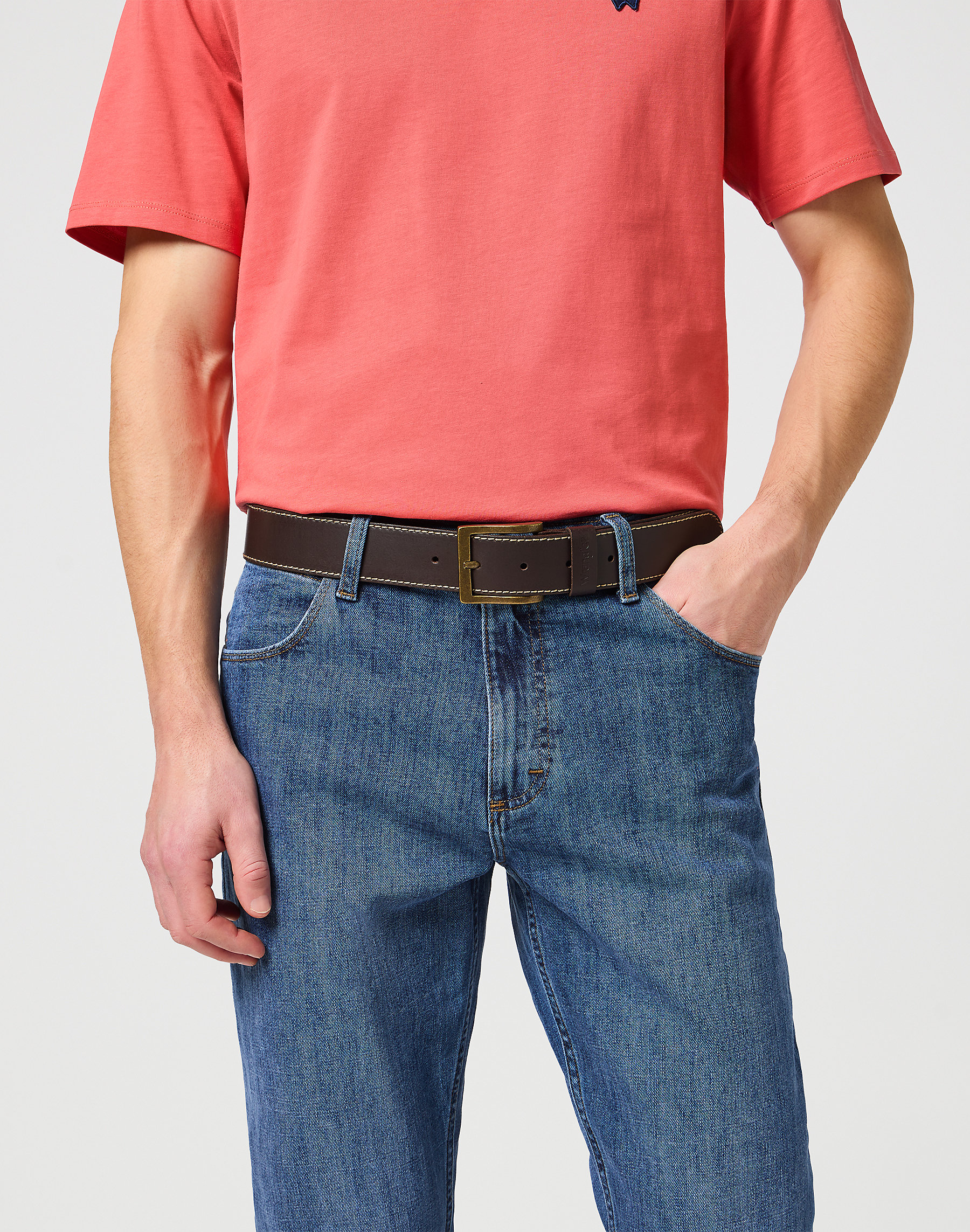 Wrangler - Stiched Belt / Brown - Bőr Férfi öv